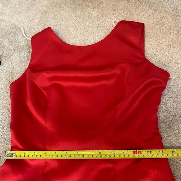 BILL Levkoff Red satin crisscross bow back prom wedding bridesmaid gown dress🔥 - Picture 9 of 11